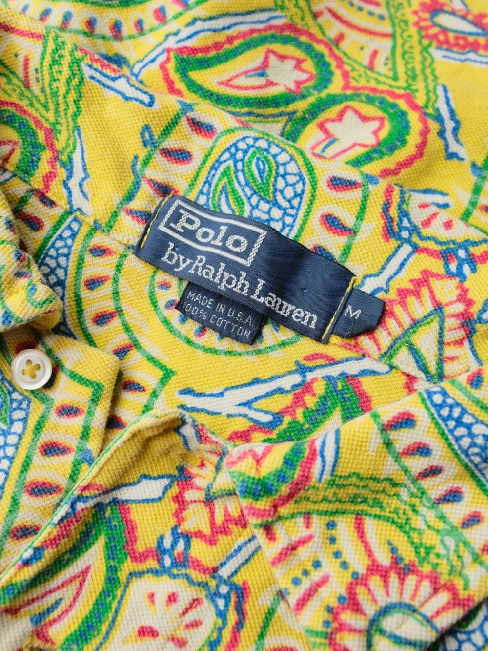 Vintage Polo Ralph Lauren USA Yellow Paisley Polo Shirt Rare Made in USA Medium
